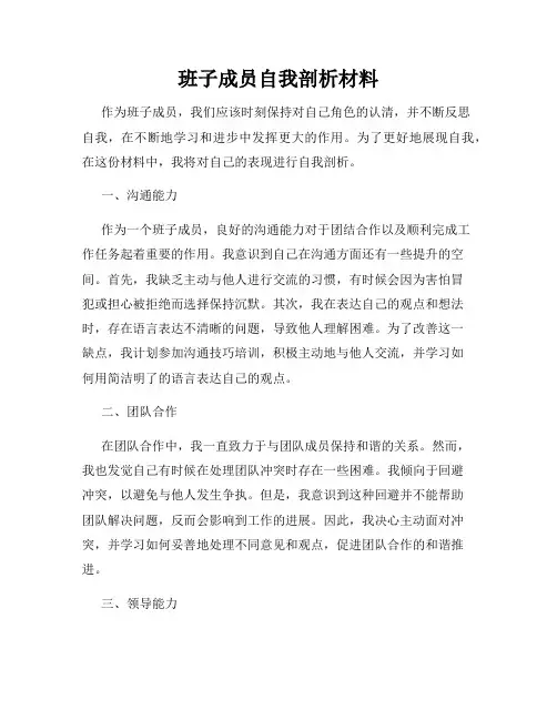 班子成员自我剖析材料