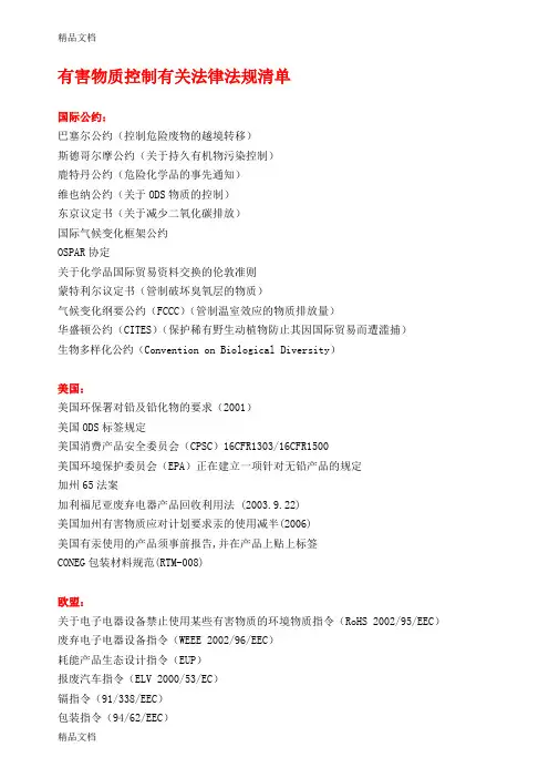 有害物质HSF法律法规清单只是分享