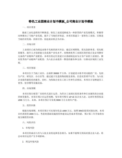 特色工业园商业计划书模板_公司商业计划书模板