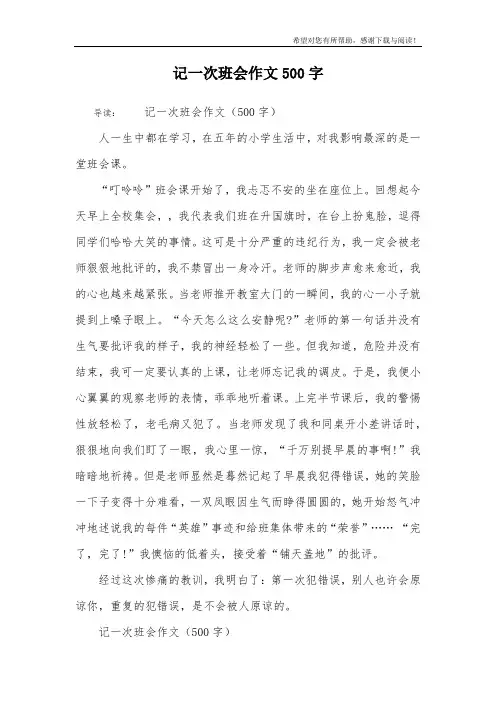 记一次班会作文500字