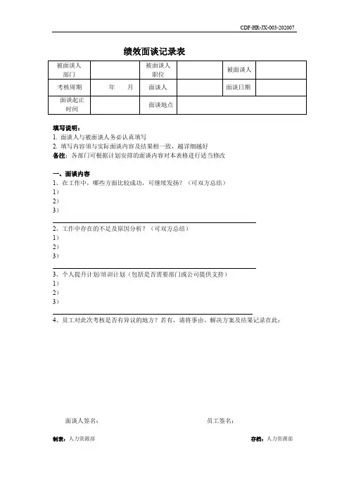 绩效面谈记录表
