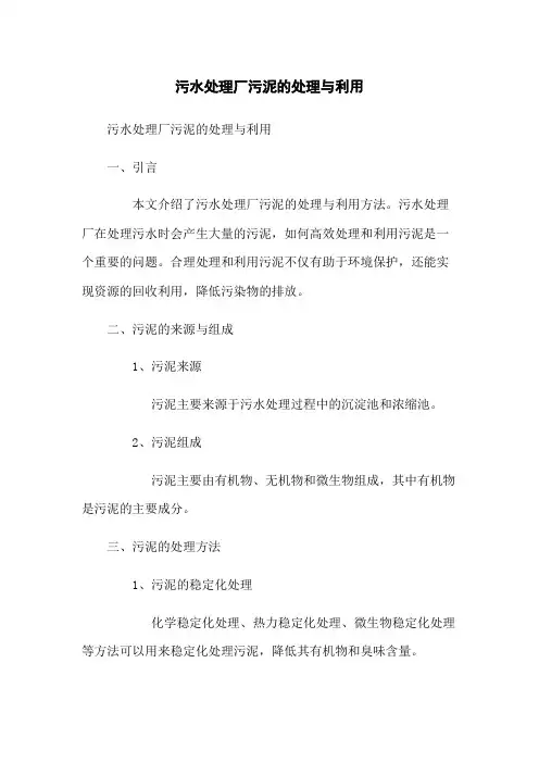 污水处理厂污泥的处理与利用