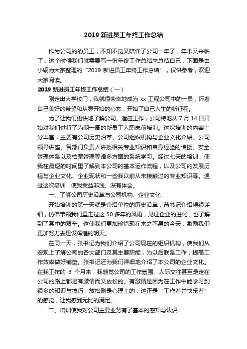 2019新进员工年终工作总结