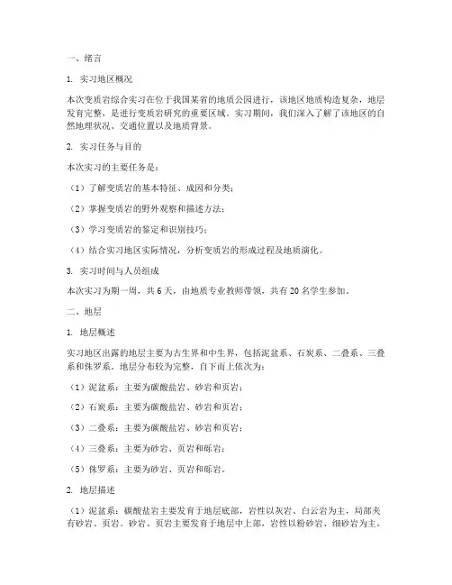变质岩综合实习报告