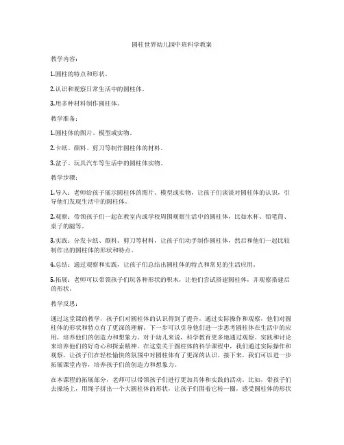 圆柱世界幼儿园中班科学教案
