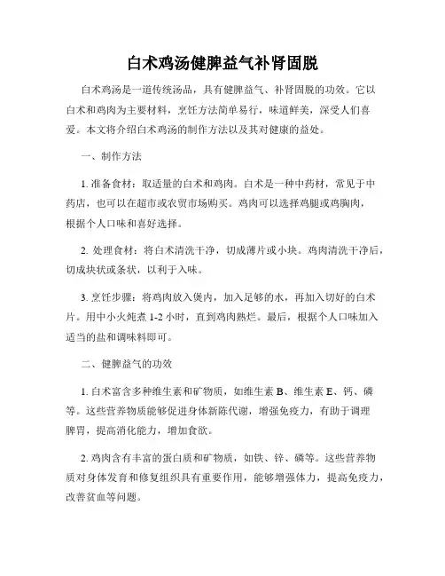 白术鸡汤健脾益气补肾固脱