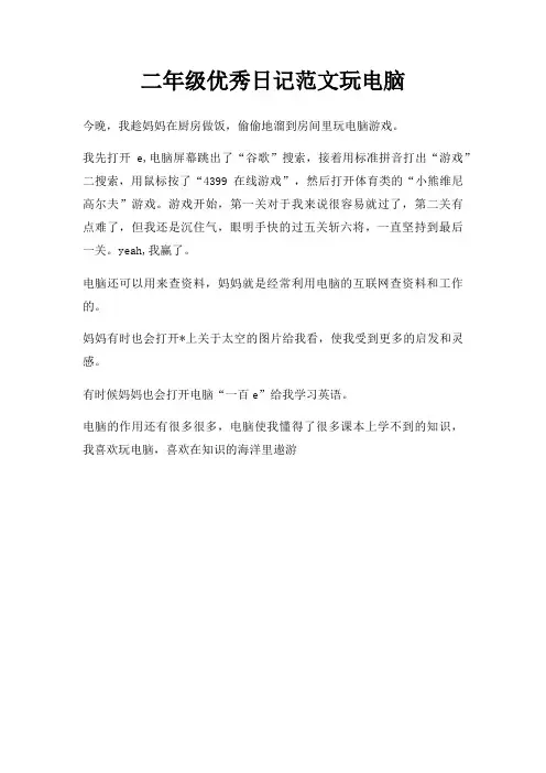 二年级优秀日记玩电脑