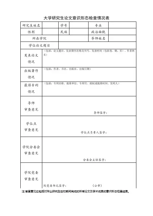 大学研究生论文意识形态检查表
