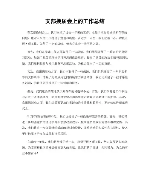 支部换届会上的工作总结