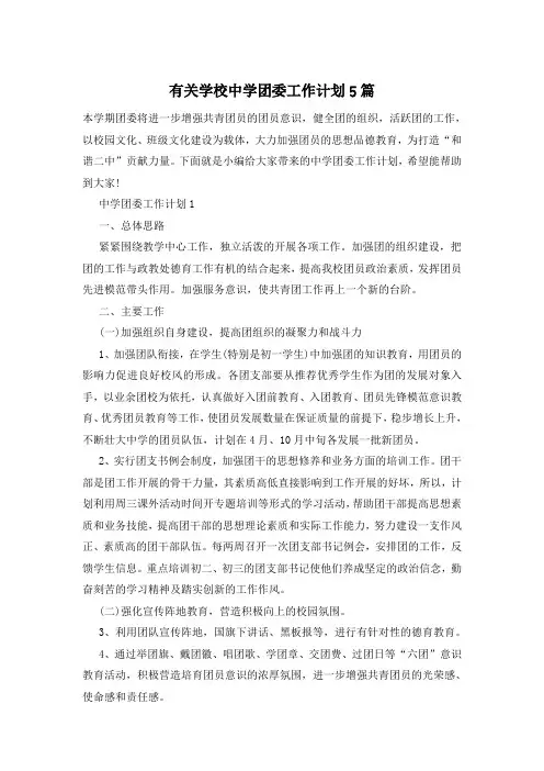有关学校中学团委工作计划5篇