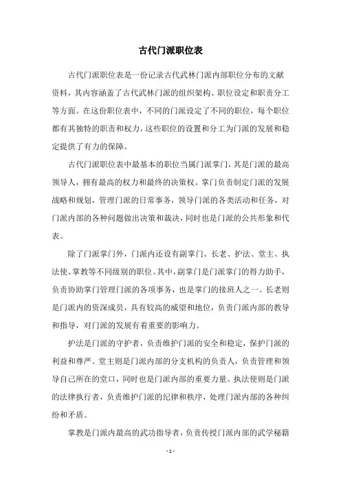古代门派职位表