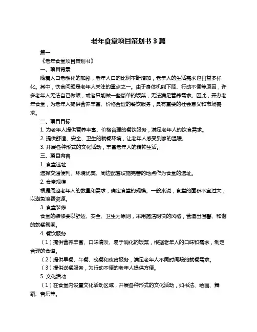 老年食堂项目策划书3篇