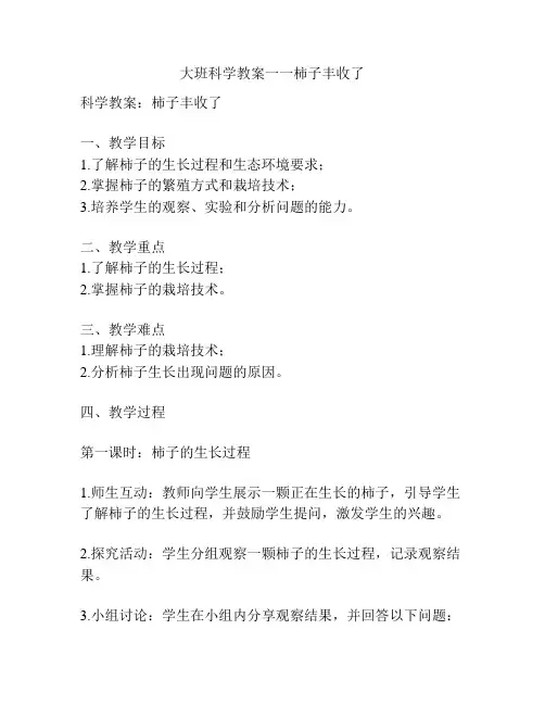 大班科学教案一一柿子丰收了