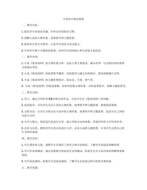 小说初中阅读教案