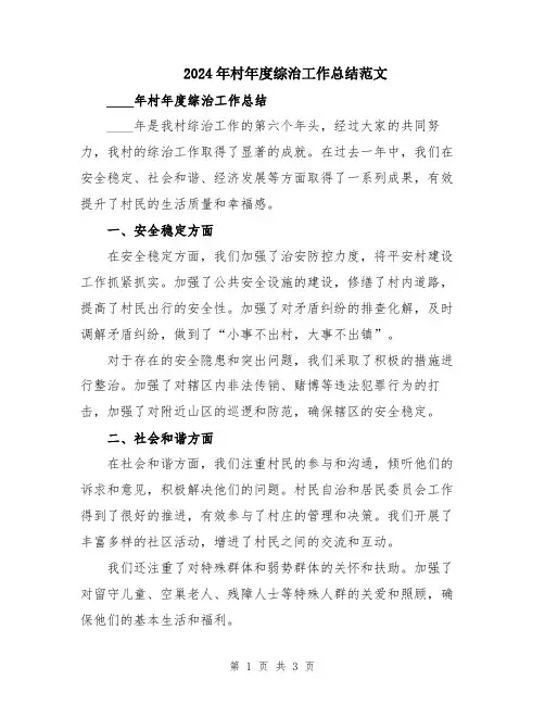 2024年村年度综治工作总结范文