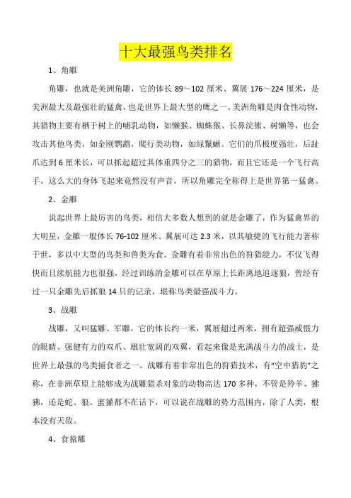最凶猛的鸟十大排名