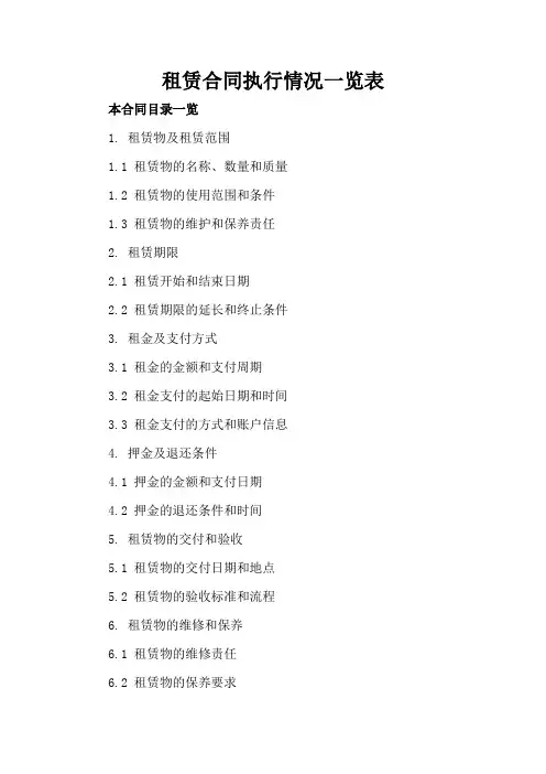 租赁合同执行情况一览表