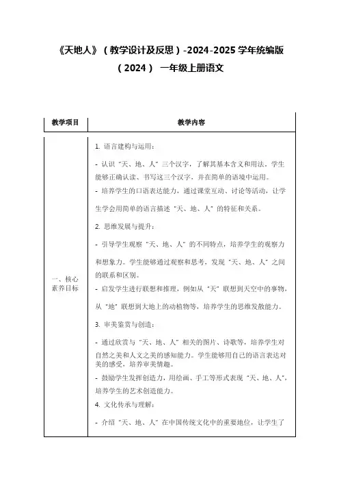 1《天地人》(教案)-2024-2025学年统编版(2024)+一年级上册语文