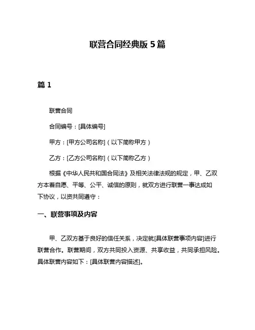 联营合同经典版5篇