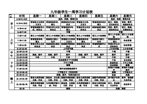 九年级周学习计划表
