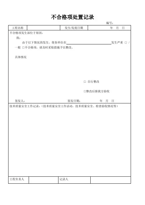 不合格项处置记录表(模板)