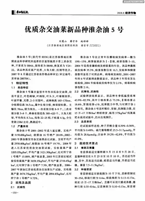 优质杂交油莱新品种淮杂油5号