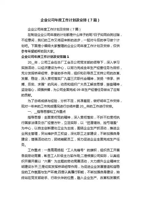 企业公司年度工作计划及安排（7篇）
