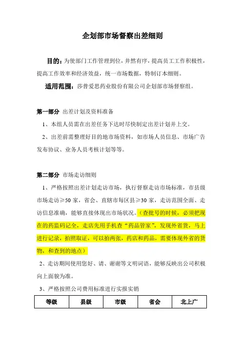 市场督察出差细则