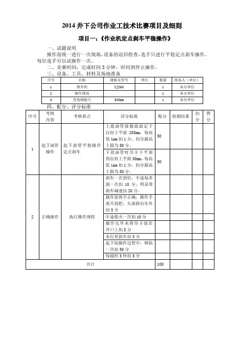 2014井下公司作业工技术比赛项目及细则