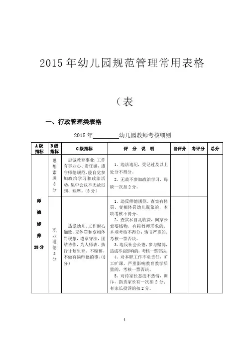 幼儿园规范管理常用表格