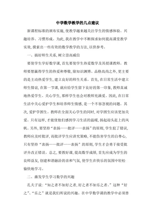 中学数学教学几点建议