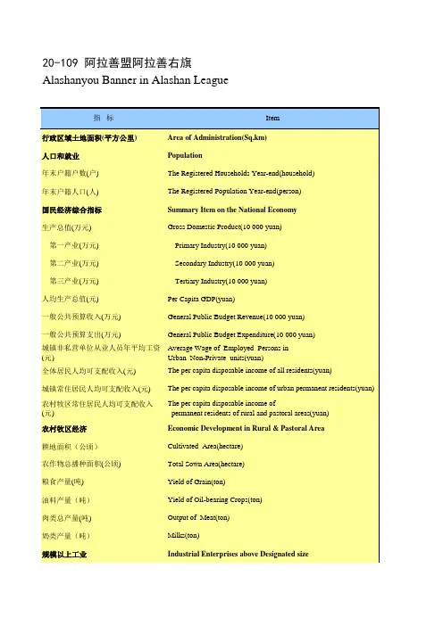 内蒙古统计年鉴经济数据：20-109 阿拉善盟阿拉善右旗