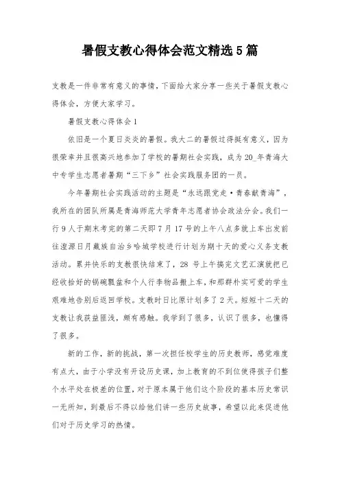 暑假支教心得体会范文精选5篇