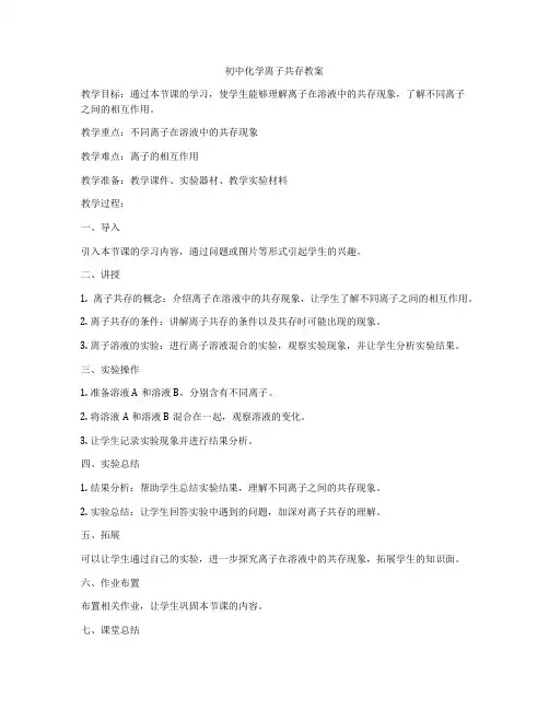 初中化学离子共存教案