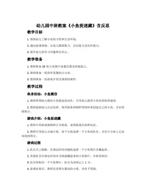幼儿园中班教案《小鱼捉迷藏》含反思