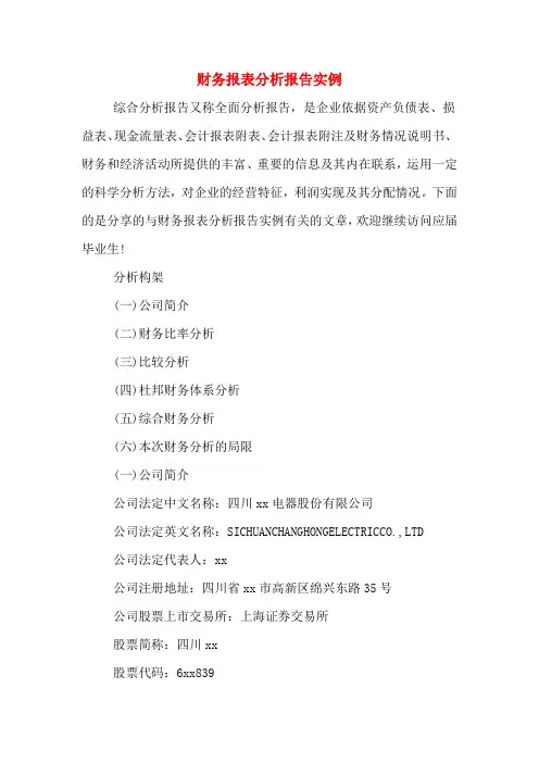 2019年财务报表分析报告实例