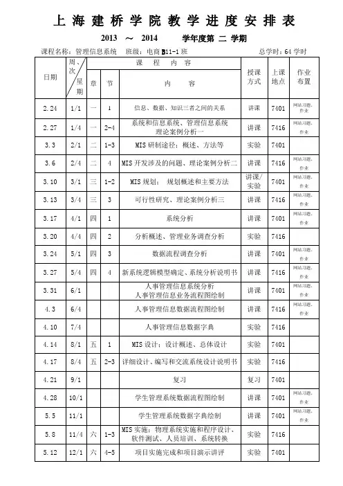 上海建桥学院教学进度安排表