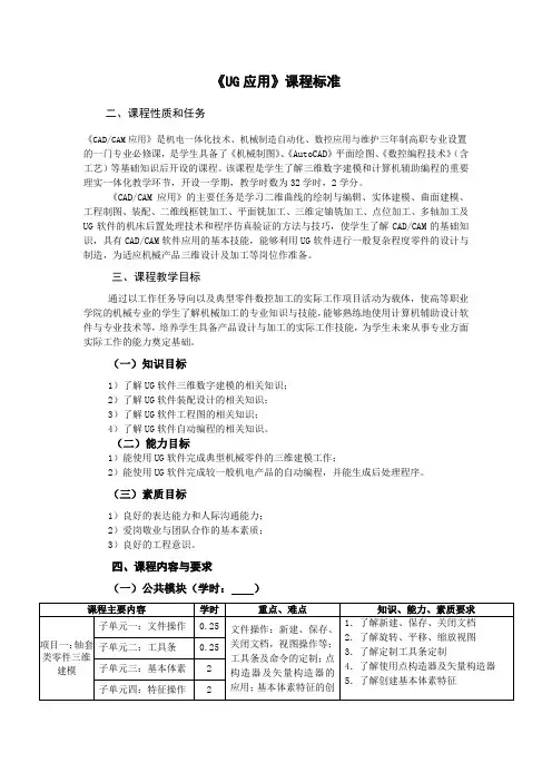 《UG应用》课程标准32课时