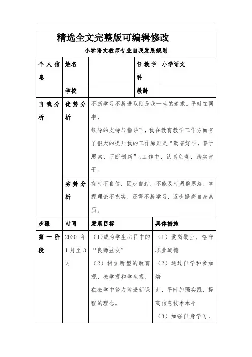 小学语文教师专业自我发展规划精选全文