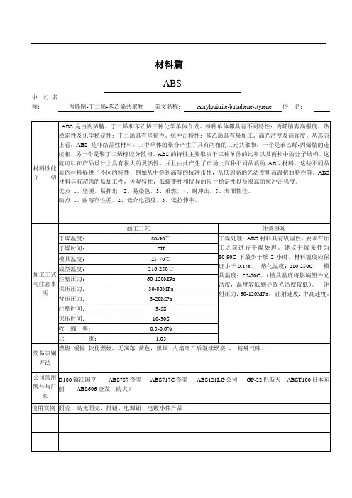 (完整版)塑料材料的分类及性能性能大全