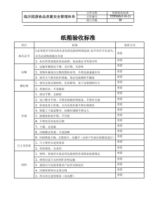 纸箱验收标准