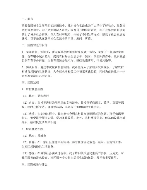 暑期城乡社会实践报告