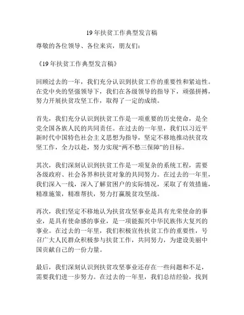 19年扶贫工作典型发言稿