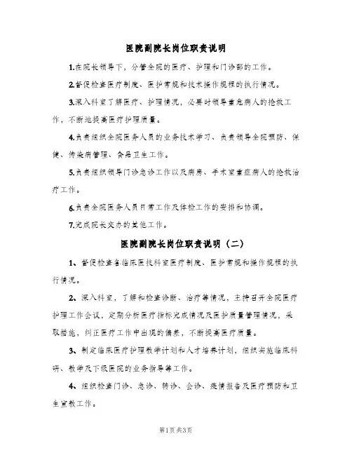 医院副院长岗位职责说明(3篇)