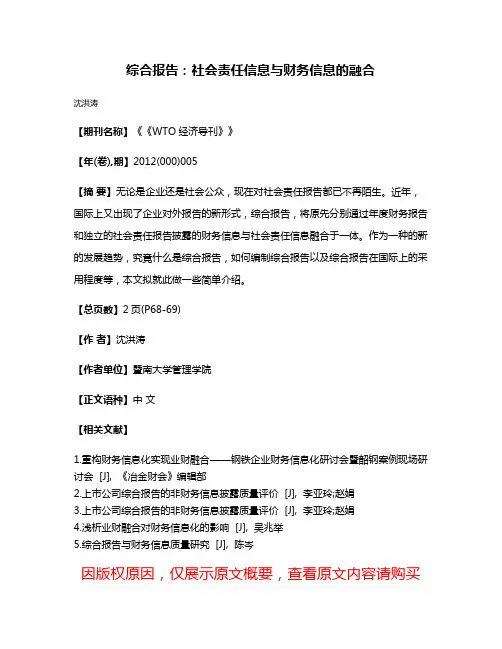 综合报告:社会责任信息与财务信息的融合