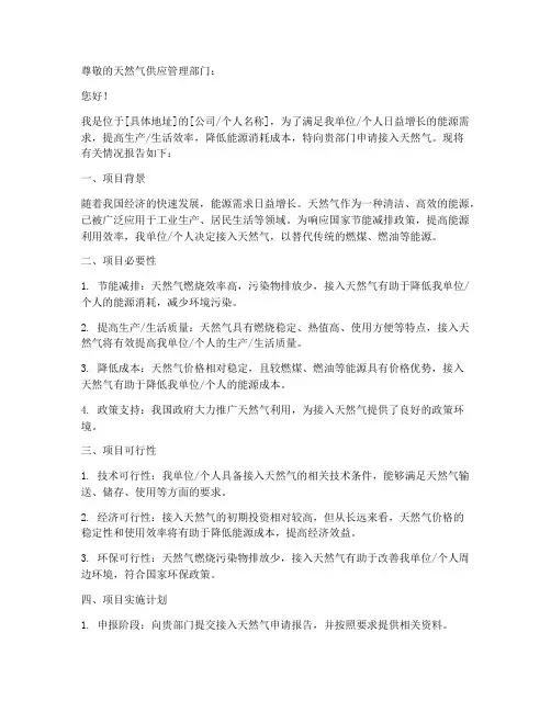 申请接天然气的申请报告