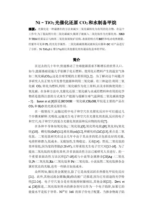 Ni–TiO2光催化还原CO2和水制备甲烷