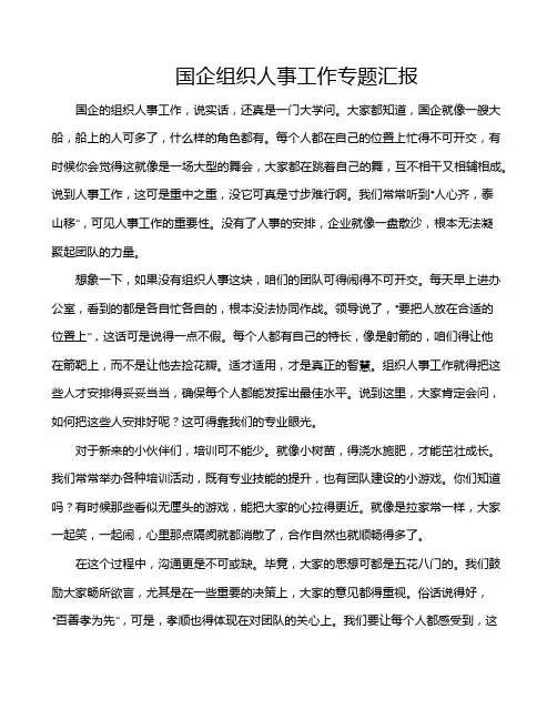 国企组织人事工作专题汇报