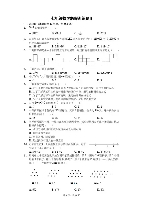 七年级数学寒假训练题(含答案) (9)