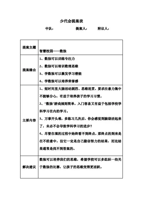 少代会提案表(范文)